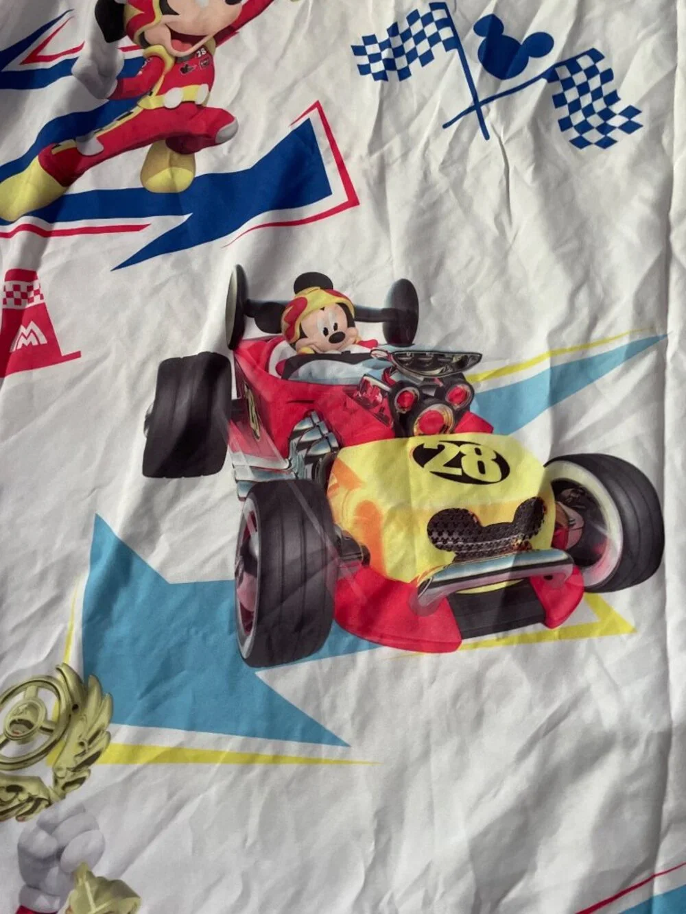 Disney Mickey Mouse Racing Car Twin Flat Sheet Cutter Crafts Sewing